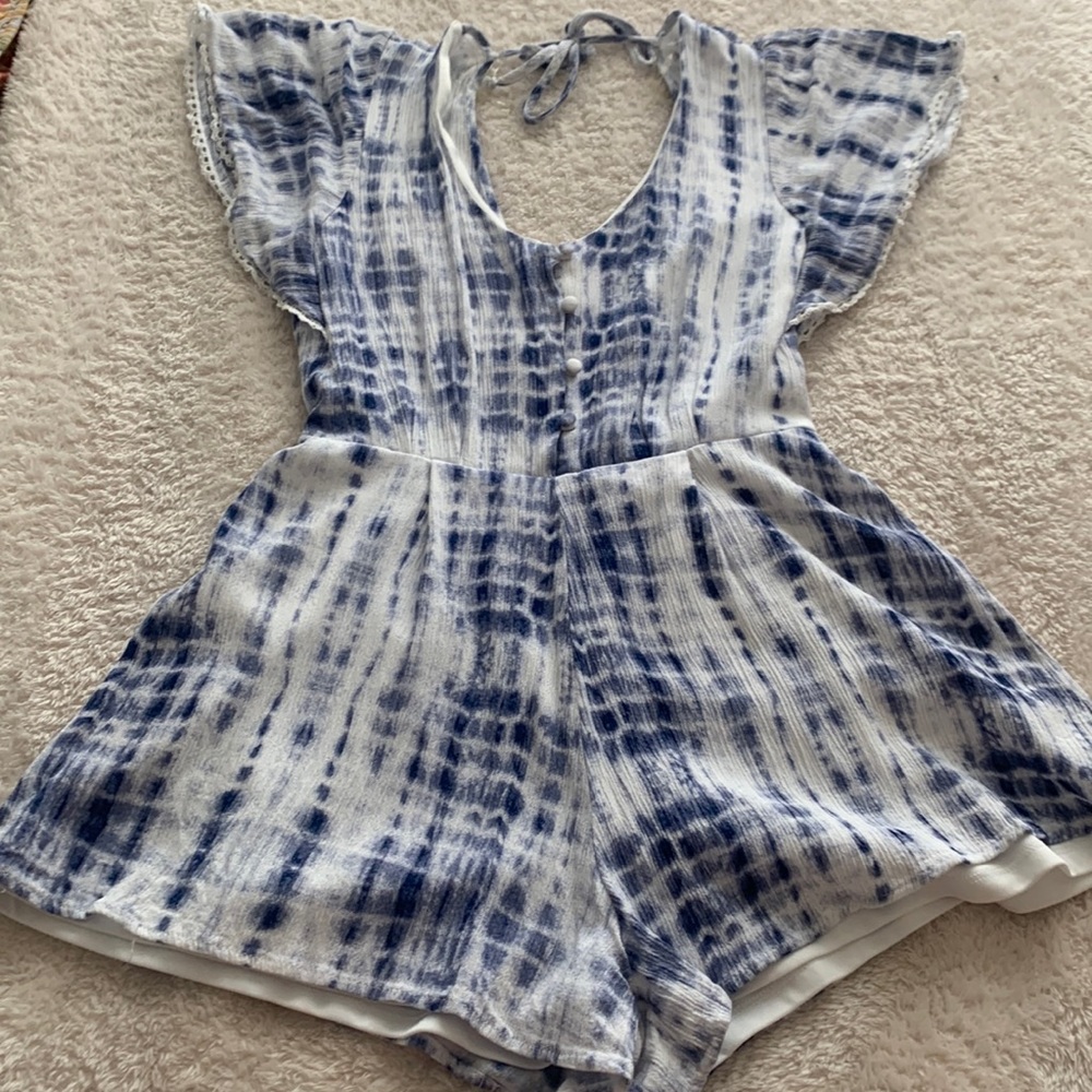 Blue and white romper
